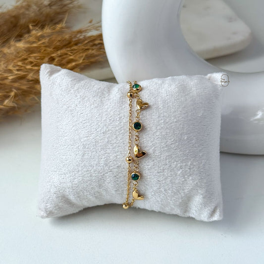 Green Stone Layered Heart Bracelet