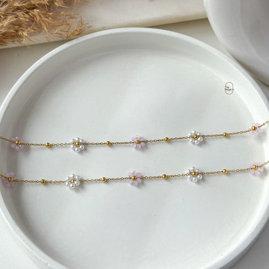 White & Pink Daisy Anklets (Pair)