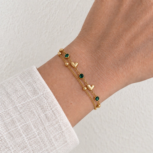 Green Stone Layered Heart Bracelet