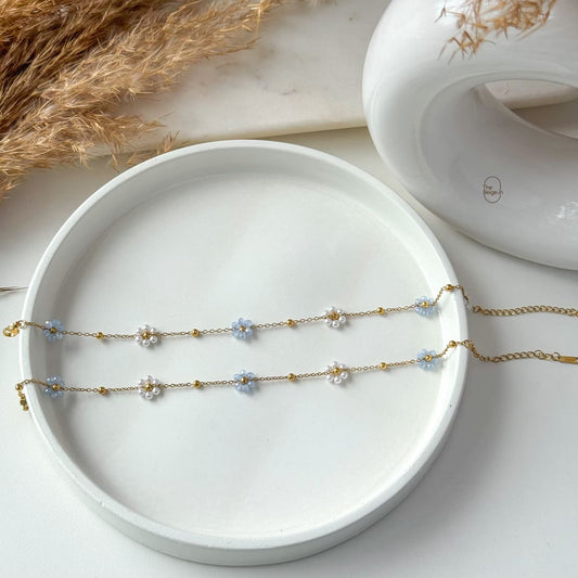 White & Blue Daisy Anklets (Pair)