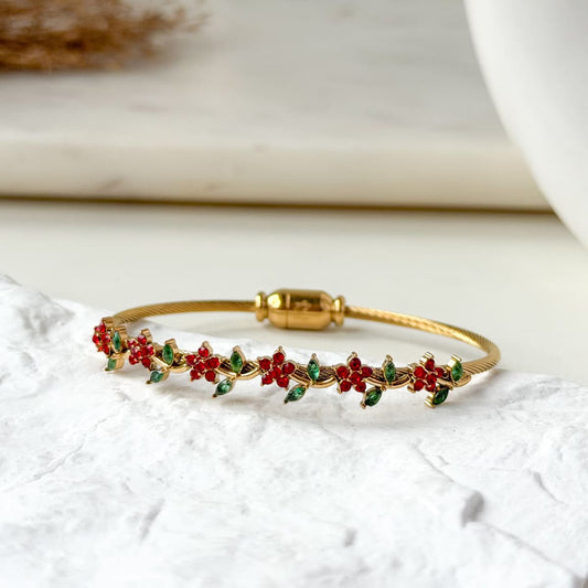 Red Flower Thin Wrist Magnetic Band