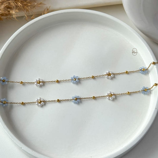 White & Blue Daisy Anklets (Pair)