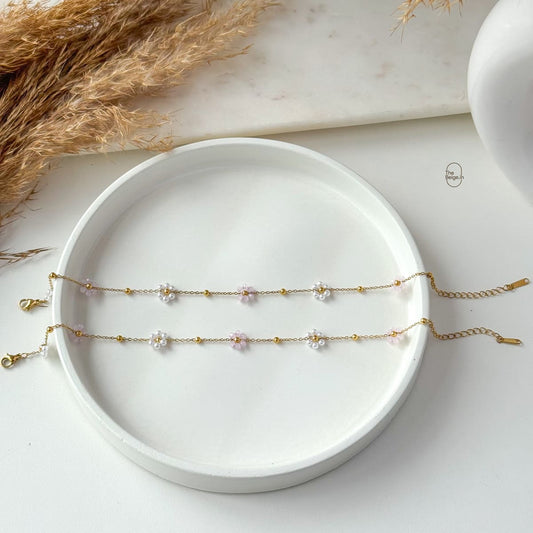 White & Pink Daisy Anklets (Pair)