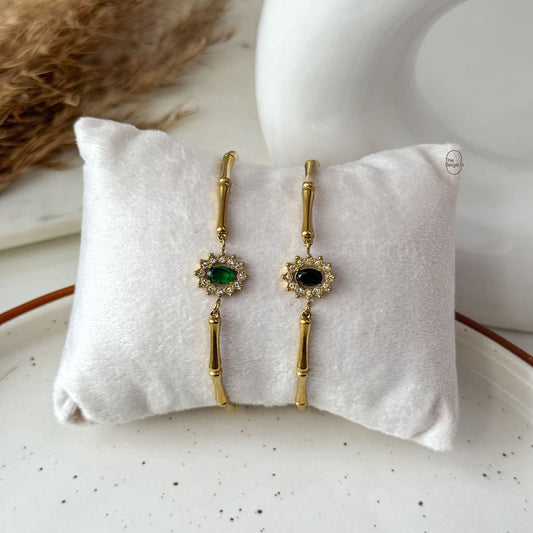 Oval Stone Bamboo Bracelet