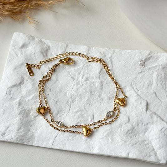 Heart Layered Stone Bracelet