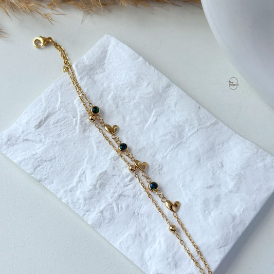 Green Stine Layered Heart Bracelet